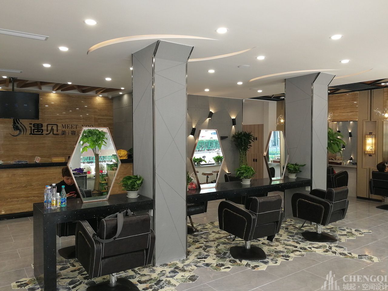 理发店装修效果图,美发店空间设计布局图