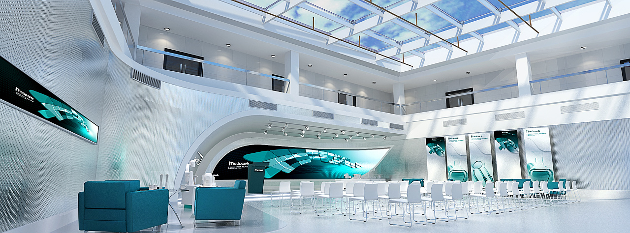 现代简约风医疗机械展厅设计效果图,简约风医疗机械展厅设计效果图