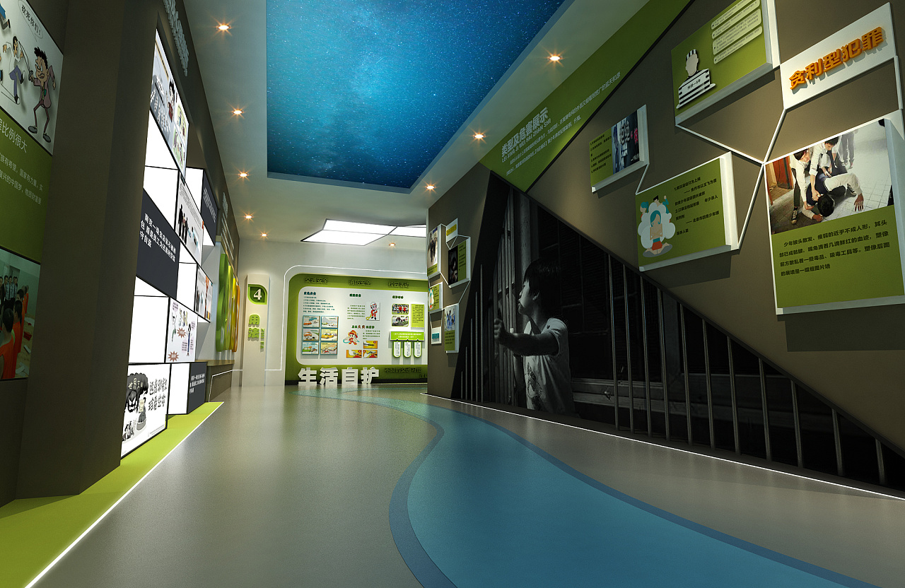 现代简约青少年文化馆空间设计效果图,青少年文化馆空间效果图